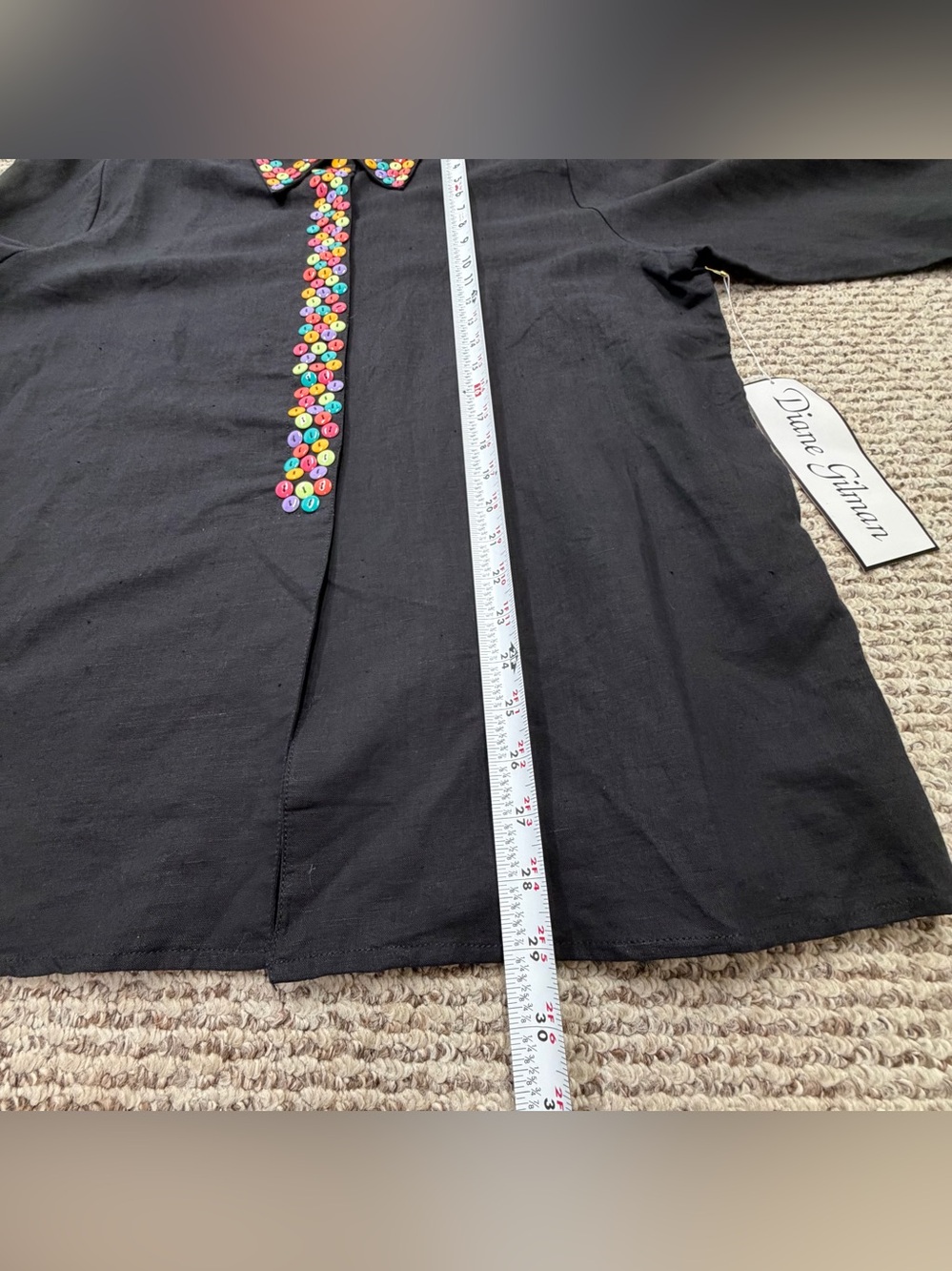 VTG Diane Gilman Black Linen Blend Blouse Top Sz XL Multicolor Button Accent NWT - Picture 10 of 15